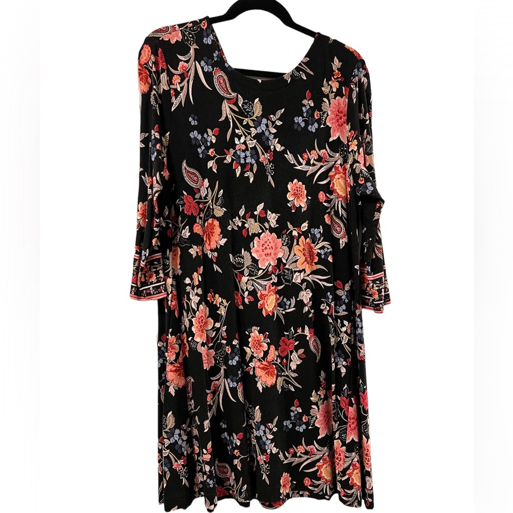LOFT Long Sleeve Botanical Tie Back Dress